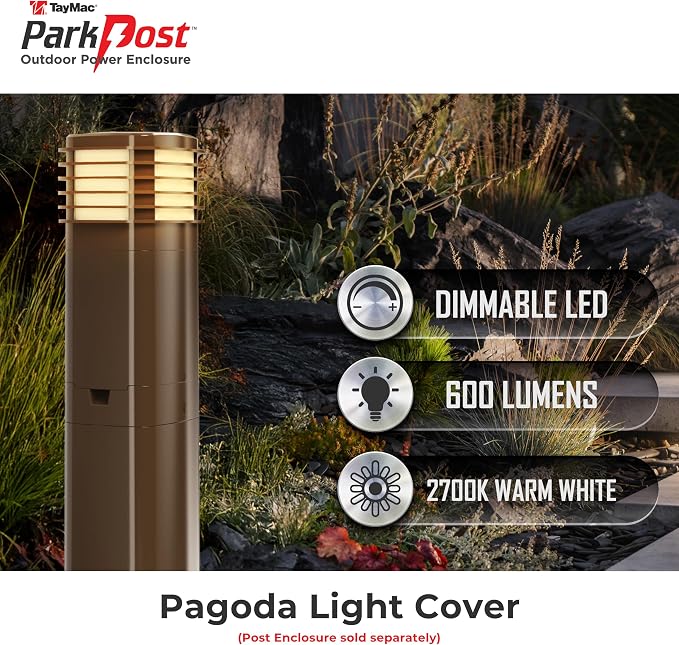TayMac Bronze Pagoda Light Slide Cover PPPLZ for ParkPost Outdoor Power Enclosure (Required), 600-Lumen 2700K Polycarbonate Post Cap Light for Garden Decor, Seamless Pagoda Lighting Accessory