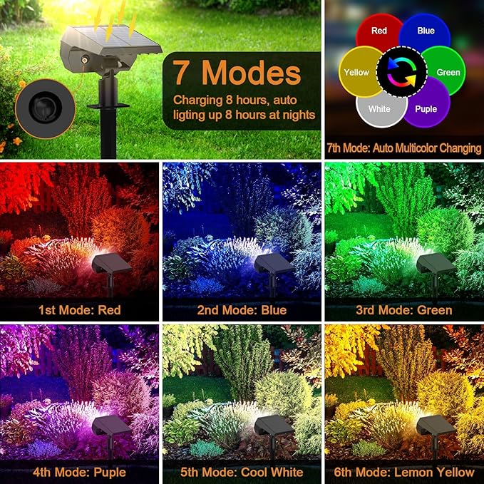 WELALO Color Changing Solar Lights Outdoor IP68 Waterproof, RGB, 10 Pack | 7 Lighting Modes, Long Lasting, Automatic Dusk to Dawn, Dimmable, Halloween Christmas Decorations for Yard Garden Tree Party