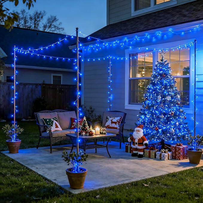 JMEXSUSS168ft 600 Blue LED Christmas Lights Outdoor Waterproof with Remote | Blue String Tree Lights Indoor Plug in, 8 Modes Halloween Lights for Tree Fireplace Party Xmas Christmas Decor,Clear Wire
