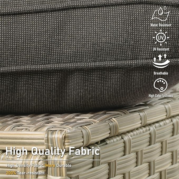 HOOOWOOO 6 Piece Patio Furniture Conversation Sets with Sola Light Table,Outdoor Wicker Furniture with Ottoman, All Weather Resistant Outside High Back Rattan Patio Set(Black)