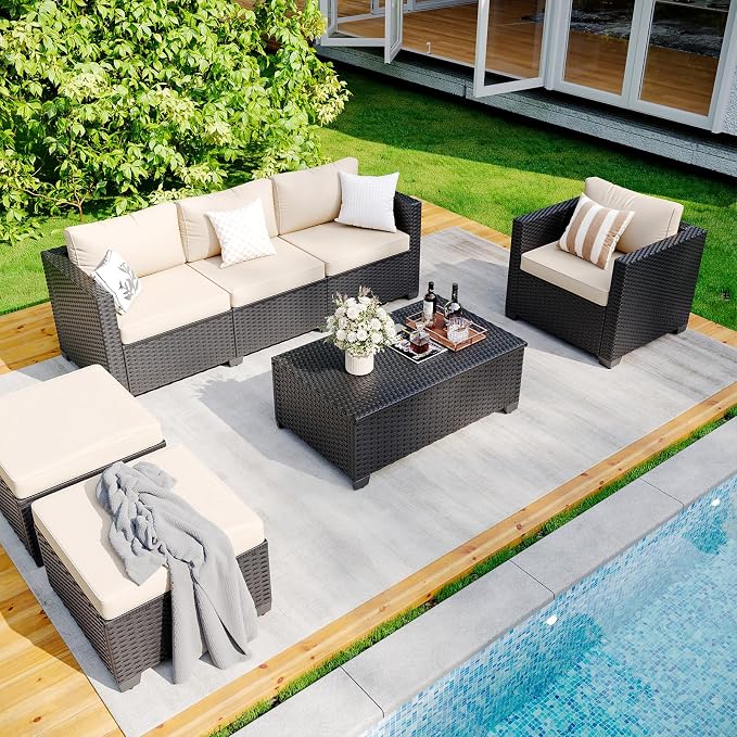 Aoxun Patio Coffee Table with Storage, All Weather Wicker Side Table with Waterproof Cover, Outdoor Storage Coffee Table for Toys and Cushions Black