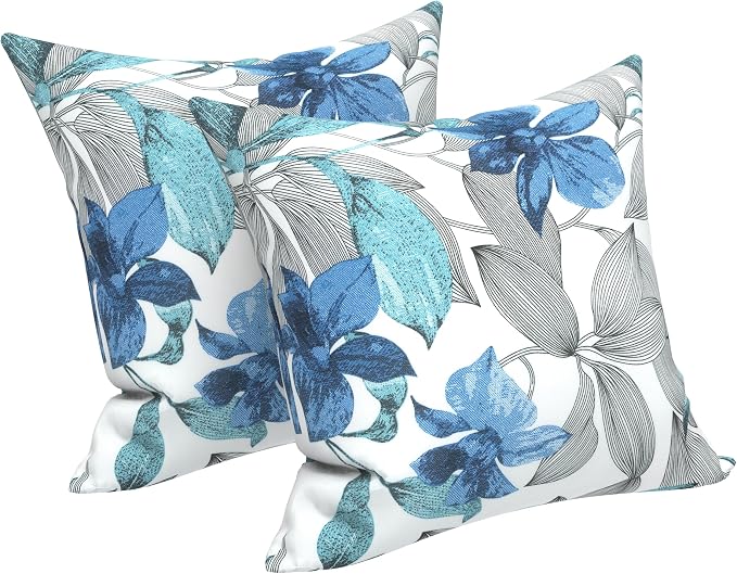 LVTXIII Outdoor/Indoor Throw Pillows, Decorative Throw Pillows with Inserts, 18”x18” Square Pillows for Bed, Couch, Sofa and Patio Furniture (Set of 2, Clemens Noir Blue)