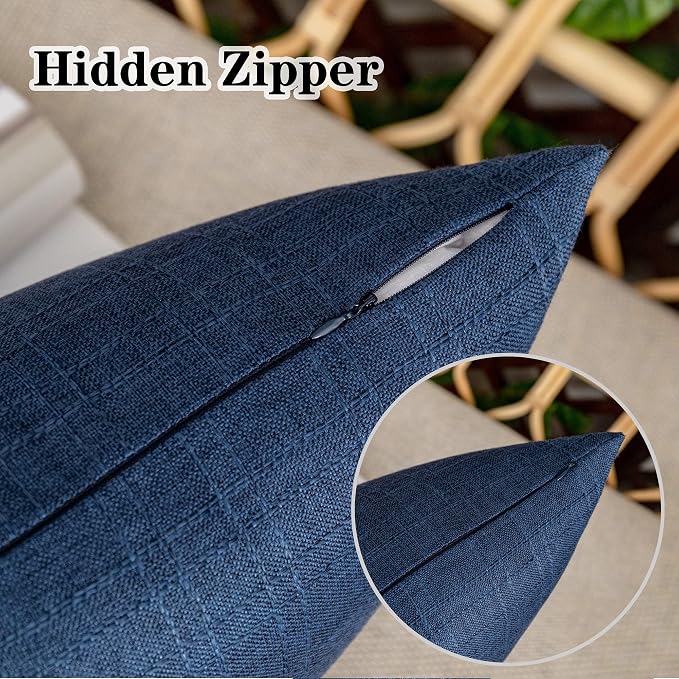 Kevin Textile Outdoor Waterproof 26”x26” Pillow Covers 2 Pack, Blue | Water Resistant, Soft Faux Linen-cotton Yarn-dyed Woven Texture Throw Pillow Covers for Tent Patio Garden Couch Sofa