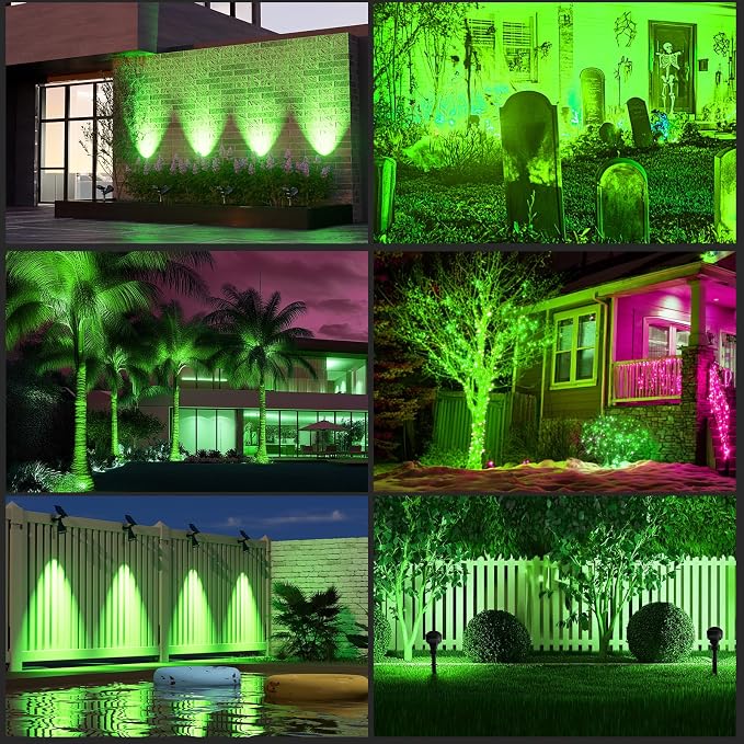 T-SUN Green Solar Spot Lights Outdoor Waterproof, Solar Spotlights, 2 Pack | 4 LEDs, 2 Lighting Modes, IP65 Waterproof Dusk to Dawn Solar Lights for Tree, Patio, Yard, Garden, Driveway, Halloween
