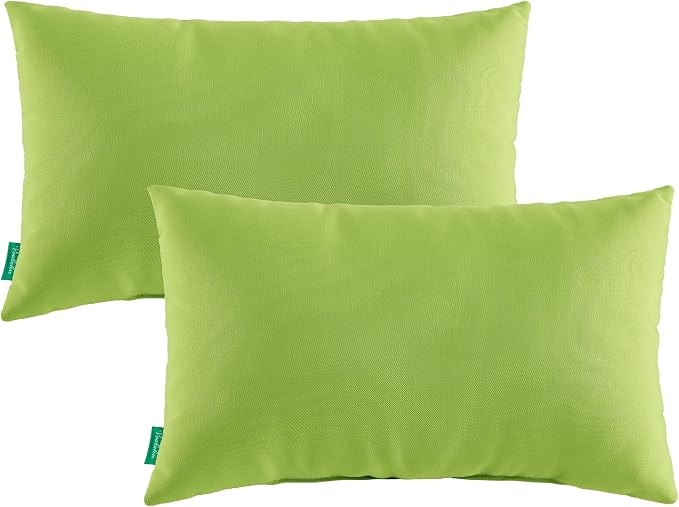 Indoor Outdoor Lumbar Pillows,Waterproof Outdoor Pillows Set of 2 for Patio Furniture,12×20 Inch,Lime Green