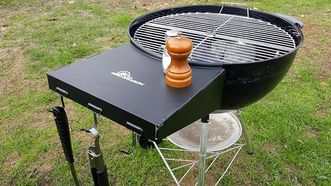BBQ Dragon Weber Grill Side Table – Foldable Grill Shelf with Hooks for 22" Kettle Grills – Portable & Durable Bottom Shelf for Accessories – Space Saving Attachment for Outdoor Cooking