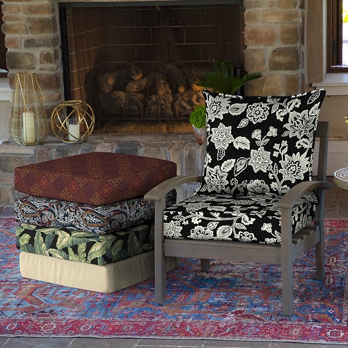 Arden Deep Seat Outdoor Chair Cushion Set (2-Pack), 24 in x 24 in, Weather-Proof, Rain-Proof, Fade Resistant Patio Cushion Set for Chair, Sofa, and Couch Ashland Black Jacobean | Outdoor Sofa, Couch, Conversation Set, Weather-Proof, Rain-Proof, Fade Re...