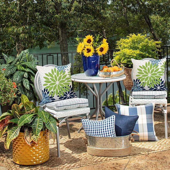 DFXSZ Outdoor Waterproof Pillow Covers 20x20 Set of 2 Green Blue Flower | Spring Summer Waterproof Flower Throw Pillowcases（No Inserts）Outdoor Decor for Patio Funiture Garden Polyester Covers