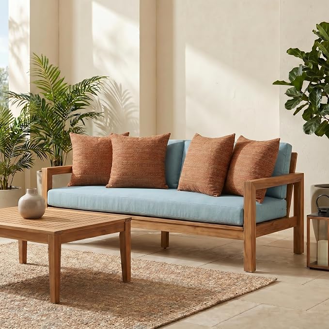RSH DECOR: Sunbrella Square Throw Pillows Set of 4 | 17" x 17" | Water and Fade-Resistant Performance Fabric | Outdoor Pillow Covers with Down-Alternative Inserts | Made in USA (Simone Sinnabar)
