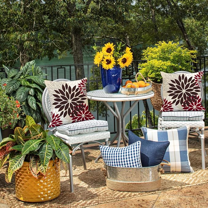 DFXSZ Outdoor Waterproof Pillow Covers 20x20 Set of 2 Brown Red Flower | Spring Summer Waterproof Flower Throw Pillowcases（No Inserts）Outdoor Decor for Fall Patio Funiture Garden Polyester Covers
