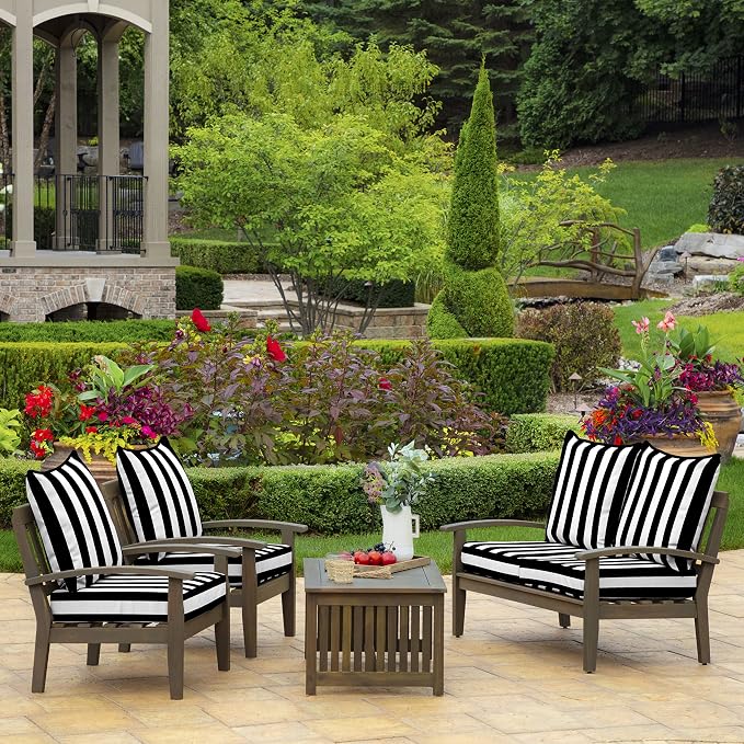 Arden Outdoor Deep Seat Cushion Set, 24x24, Black Cabana Stripe