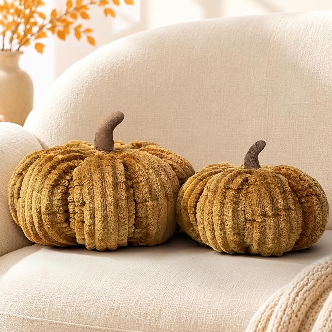 AELS Pumpkin Throw Pillows Set of 2, 14" & 10" Burnt Orange Fall Pillows | for Couch Sofa Bed Living Room Home Decor, Farmhouse 3D Fall Halloween Thanksgiving Decorative Accent Pillows