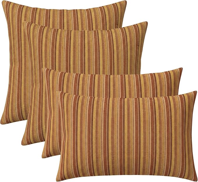 RSH DECOR: Sunbrella Lumbar & Square Pillows Set of 4 | 20" x 12" & 20" x 20" | Water and Fade-Resistant Performance Fabric | Outdoor Throw Pillows for Patio Furniture | Made in USA (Limelite Teak)