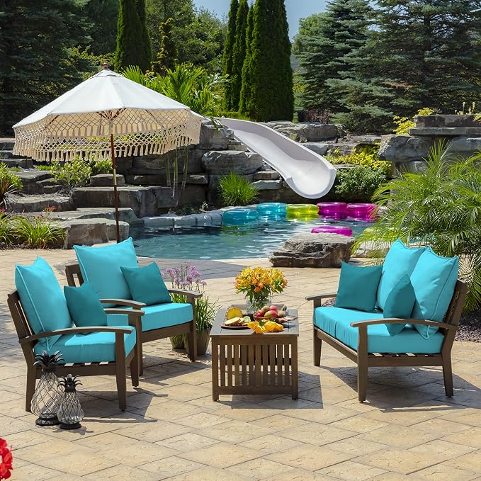 Arden Outdoor Toss Pillow, 4-Pack, 16x16, Lake Blue | Indoor/Outdoor Décor, Set of 4, 16 x 16, Rain-Proof, Fade Resistant, Mold and Mildew Resistant