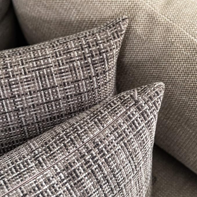 Kevin Textile Outdoor Waterproof 18x18 Inch Pillow Covers 2 Pack, Grey | Water Resistant, Faux Linen Yarn-dyed, Woven Texture Throw Pillow Covers for Tent Patio Garden Couch Sofa