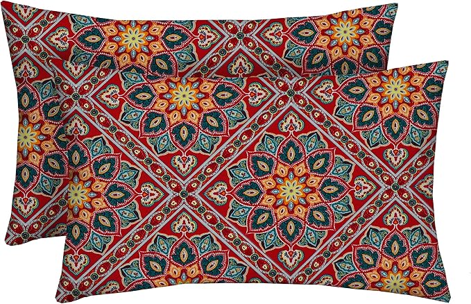 RSH DECOR: Lumbar Throw Pillows Set of 2 | 20” x 12" | All-Weather Spun Fabric | Water and Fade-Resistant | Outdoor Support Pillows for Patio Furniture | Medlo Sonoma