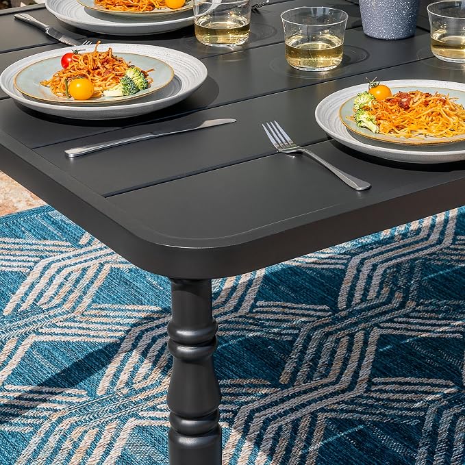 NUU GARDEN Outdoor 37” Dining Table, Square Metal Dining Table with Umbrella Hole, Patio Dining Table with Powder-Coated Frame and Slatted Tabletop, for Garden, Backyard and Balcony, Black