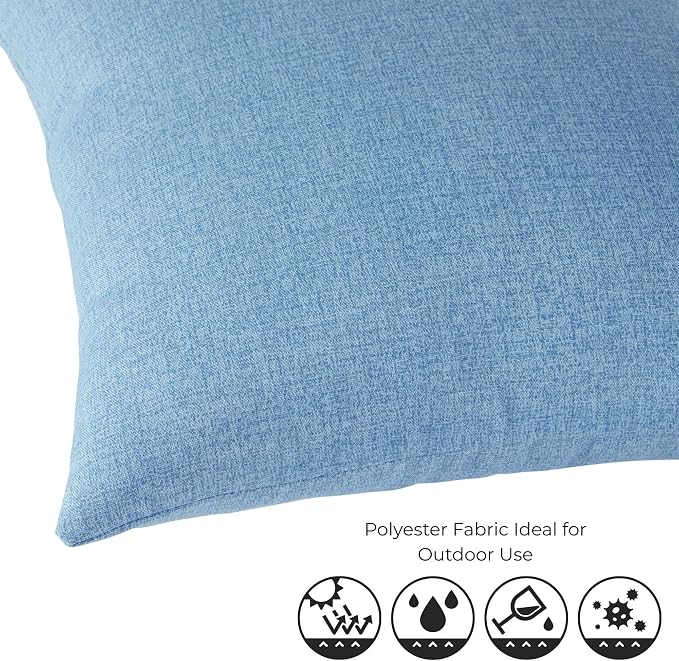 Set of 2 Outdoor Throw Pillows 19 x 12 Inch – Reversible Rectangle Patio Accent Pillows – Weather-Resistant Polyester Fabric – Eco-Friendly Recycled Polyfiber Fill – Denim