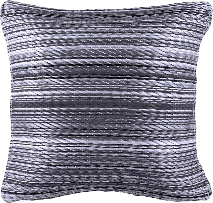Fab Habitat Outdoor Premium Recycled Plastic Pillow - Waterproof, Fade Resistant - Striped - Patio, Porch, Deck, Balcony - Cancun - Midnight - 16.5" x 16.5"