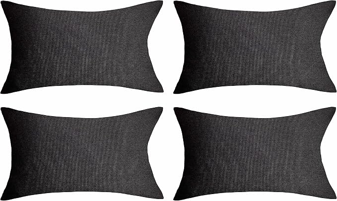 Home Brilliant 12x20 Pillow Cover Black Outdoor Pillows for Patio Set of 4, Rustic Throw Pillow Covers Compatible with Sunbrella Slipcover for Garden Swimming Pool, 30 x 50cm, Black