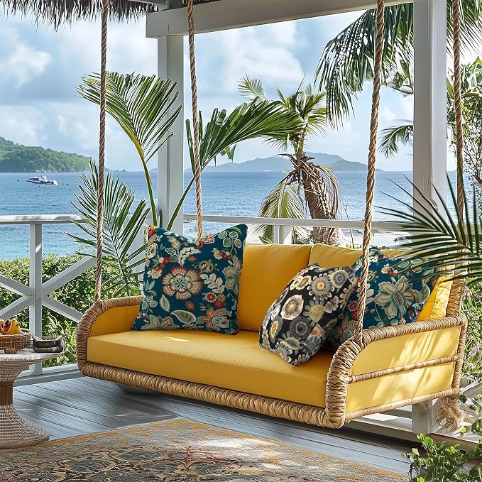 Outdoor Pillows for Patio Furniture 20x20 inch, Square Outdoor Throw Pillows with Inserts, Decorative Patio Pillows for Garden Couch Home Sofa Office Chair, Pack of 2,Black Yellow Crosby