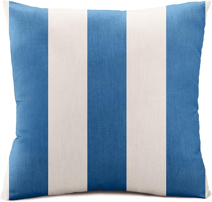 Sunbrella Cabana Stripe White/Blue, Zippered 18-inch x 18-inch Pillow Cover ONLY (Set of 2) Indoor/Outdoor, Fill Sold Seperately
