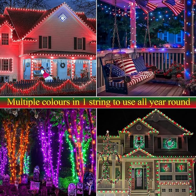 Joomer Christmas String Lights - 100FT 300LED Plug-in RGB String Lights | with Remote, Waterproof Outdoor Indoor with Timer Memory Function for Tree, Yard, Christmas Decor (Non-Connectable)