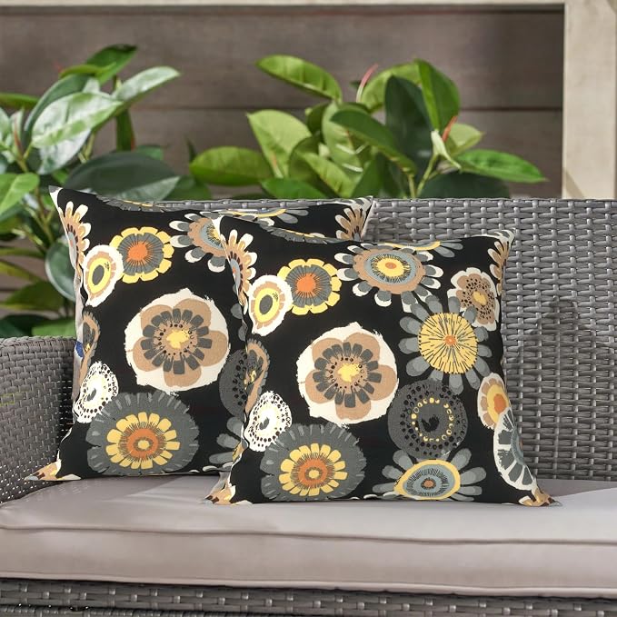 LVTXIII Outdoor Throw Pillows, Decorative Throw Pillows with Inserts, 16"x16" Square Pillows for Bed, Couch, Sofa and Patio Furniture, Set of 2, Black Yellow Crosby