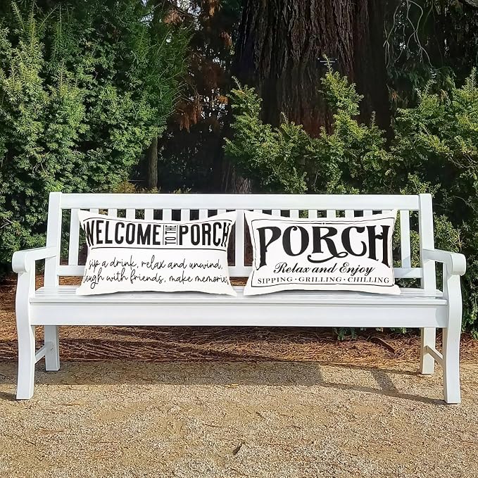 Welcome Porch Outdoor Pillow Covers 12x20 Inch Waterproof White Decorative Throw Pillows for Patio Furniture Garden Cushion Case Bench Decor