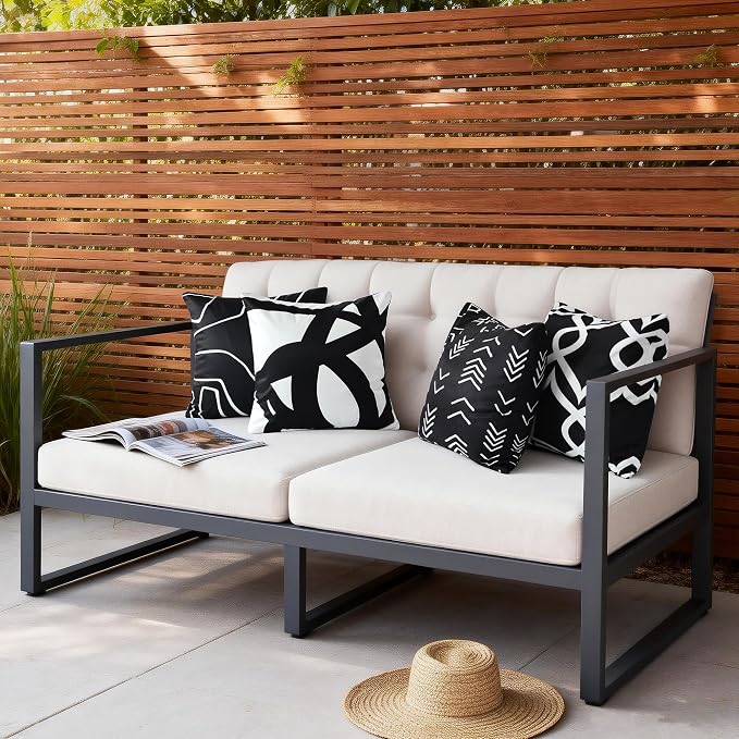 Abstract Lines Outdoor Waterproof Pillow Covers 18x18 Inch, 2 Pack | Black and White Striped Throw Pillow Cover, Modern Aesthetic Cushion Cases for Patio Garden Tent Balcony Couch Bed Sofa