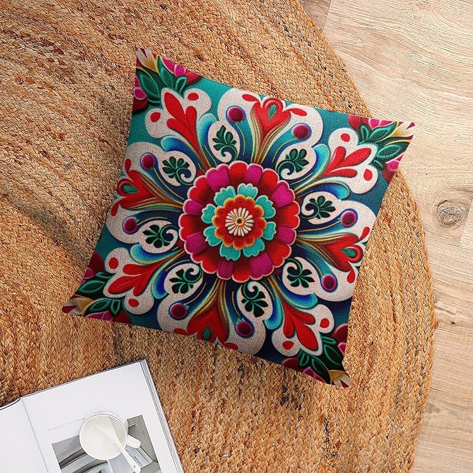 Linen Cushion Case Outdoor Home Decoration Modern Floral Blossom Pillowcases Mexican Flowers Sofa Pillow Case Pillows for Couch Sofa Patio Furniture Home Decor 18"x18" Cutton Linen Cushion Cases