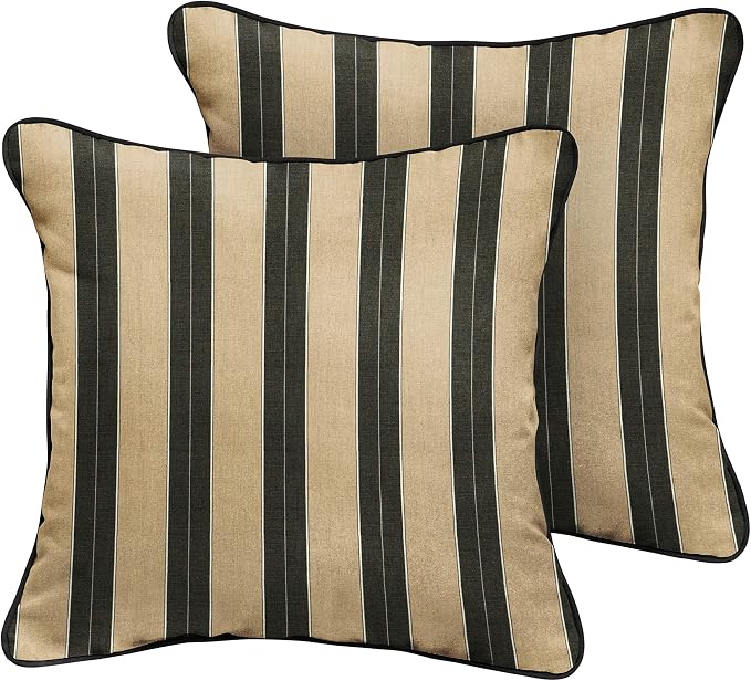 Sorra Home x Sunbrella - Square Pillows (Set of 2), Tan & Black Stripes