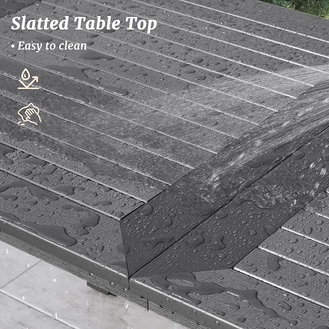 Cozyman 6-Person HDPS Outdoor Dining Table, Weather-Resistant Rectangle Patio Dining Table, 500 LBS Weight Capacity, Outdoor Patio Table for Outside Indoor, Lawn, Garden, and Backyard, Dark Gray