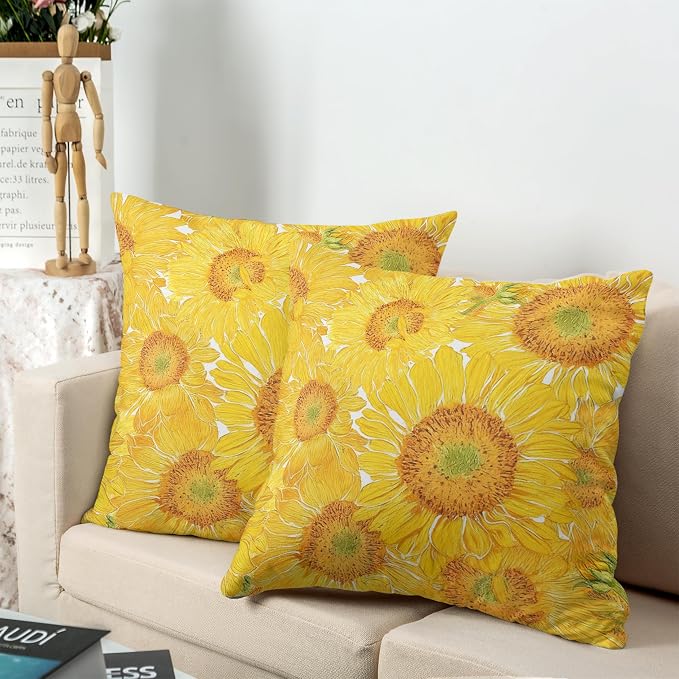 Sunflower Pillow Covers Floral Throw Pillow Covers 20x20 Yellow Pillow Case Flowers Double Sided Printing Cushion Case for Living Room Couch Sofa Set of 2