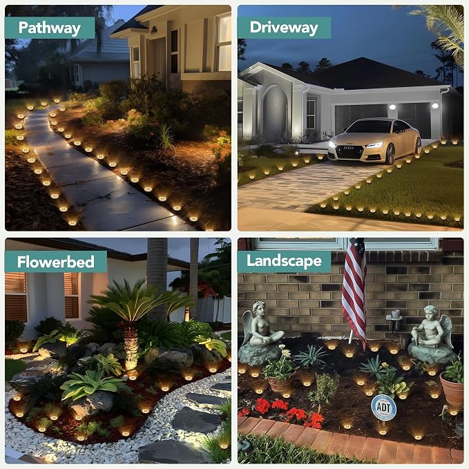 SOLPEX 20 Pack Small Solar Ground Lights, Pathway Lights Warm White | Stainless Steel Solar Powered Walkway Lights Waterproof, Landscape Lighting for Driveway, Garden, Backyard, Patio
