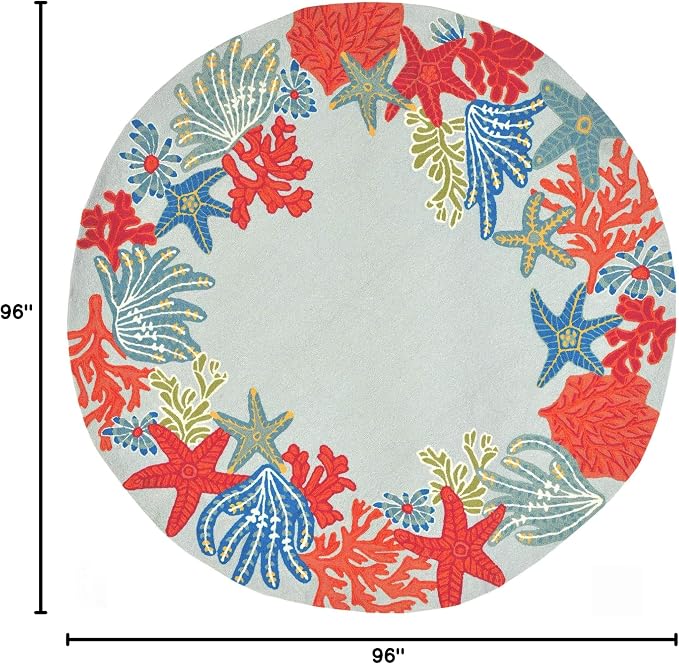 Liora Manne Ravella Coastal Ocean Scene Indoor/Outdoor Round Rug, 8', Aqua Blue