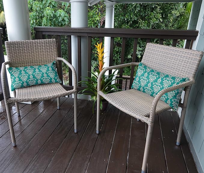 Indoor/Outdoor Polyester Fabric Lumbar Pillow Cover, All-Weather Waterproof Rectangular Cushion Case for Patio Furniture, 12 x 18 Set of 2 - Block-69