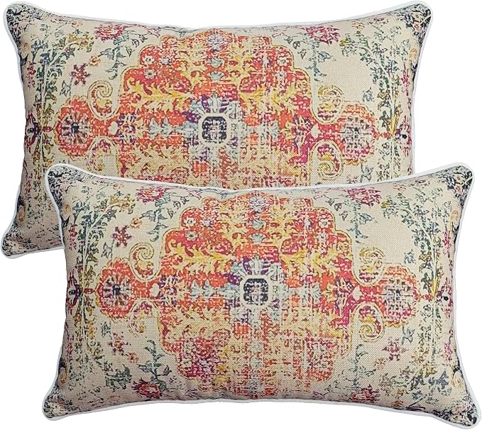JMGBird Outdoor Pillow Covers with Inserts 12x20 Outdoor Lumbar Pillow | Boho pillows Decorative Throw Pillows Water Resistant ,Outdoor throw pillow