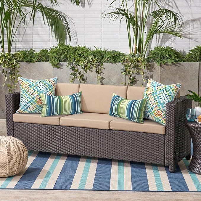 Outdoor Throw Pillow Covers Pack of 2, Decorative Water Repellent Square Pillow Cases with Piping 18x18 Inch, Acapa Opal Geometric