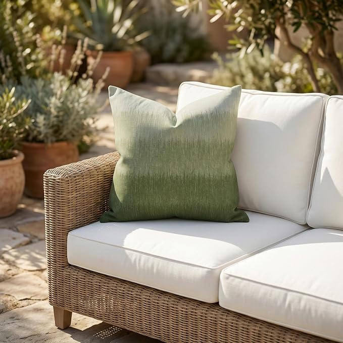 Fab Habitat Indoor/Outdoor Throw Pillow Made from Recycled Polyester Yarn - Double Sided, Stain Resistant, Machine Washable - Patio, Porch, Living Room - Watercolor Gradient - Green (20" x 20")