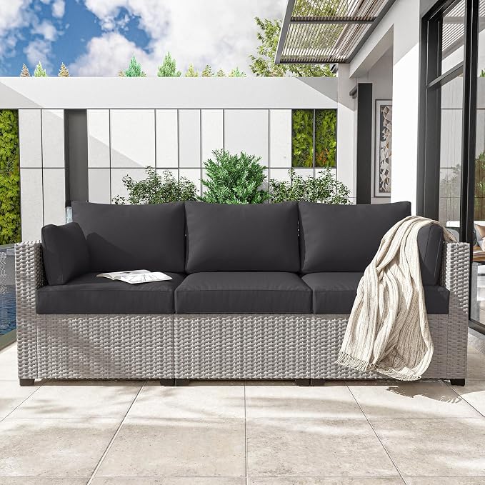 Outdoor Furniture Replacement Cushions, Waterproof Patio Furniture Cushions, 4" Deep Seat Outdoor Sectional Cushion for 3-Seat Outdoors Rattan Sofa Patio Sofa Cushion, Grey