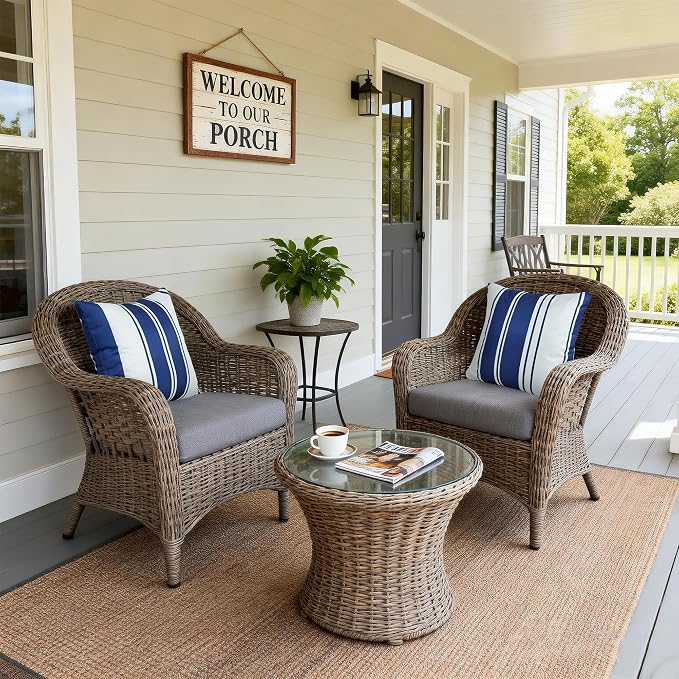 4 Pack Outdoor Waterproof Throw Pillow Covers 18x18 Inch | Striped Navy Blue Decorative Pillow Cover, Modern Outdoor Cushion Cases for Garden Patio Balcony Bench Couch Sofa
