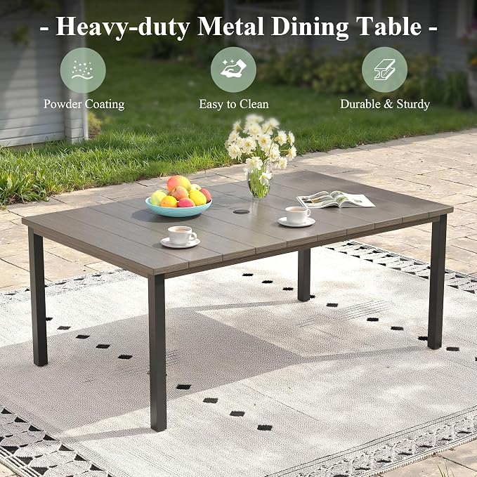 7 Pieces Patio Dining Set with Patio Umbrella, Outdoor Furniture of 63" Rectangular Patio Table and Patio Swivel Chairs for Backyard Lawn Garden, Grey Table and Grey Chairs