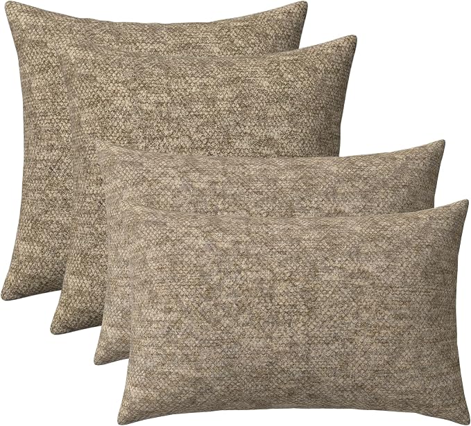 RSH DECOR: Sunbrella Lumbar & Square Pillows Set of 4 | 20" x 12" & 17" x 17" | Water and Fade-Resistant Performance Fabric | Outdoor Throw Pillows for Patio Furniture | Made in USA (Berber Cafe)
