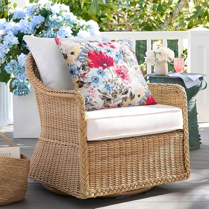 Merrycolor Pack of 2 Outdoor Waterproof Throw Pillow Covers 18x18 Summer Red Floral Decorative Square PillowcaseOutdoor Pillow Covers for Patio Furniture Garden