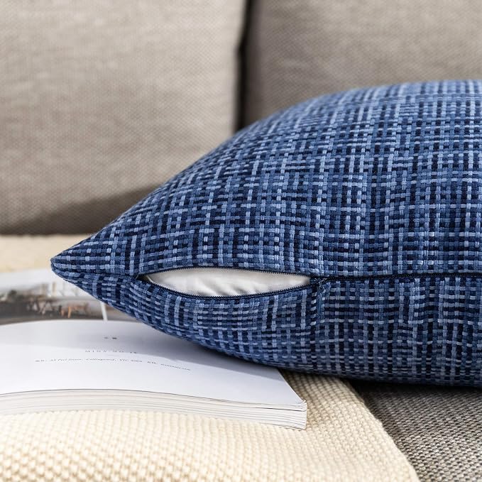 Kevin Textile Outdoor Waterproof 12"x24" Pillow Covers 2 Pack, Navy Blue | Water Resistant, Faux Linen Yarn-dyed, Woven Texture Throw Pillow Covers for Tent Patio Garden Couch Sofa