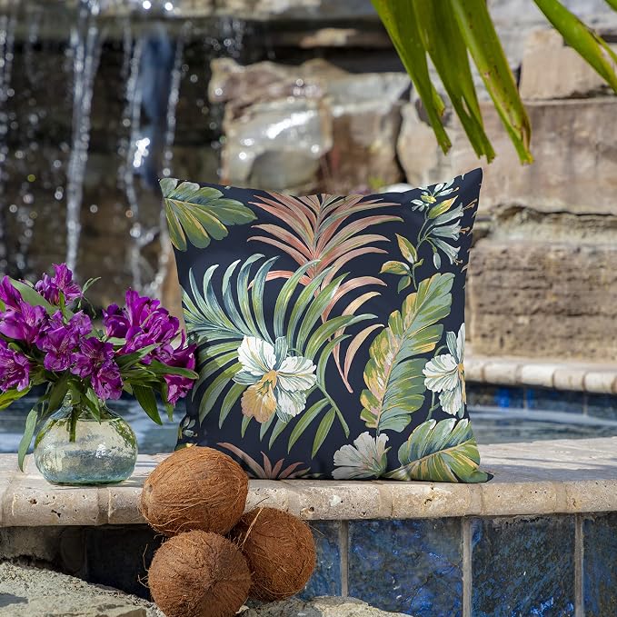 Arden Outdoor Toss Pillow, 4-Pack, 16x16, Blue Tropical | Indoor/Outdoor Décor, Set of 4, 16 x 16, Rain-Proof, Fade Resistant, Mold and Mildew Resistant