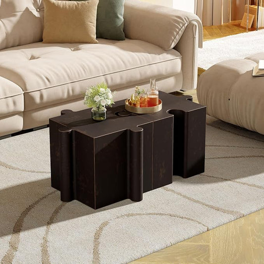 Christopher Knight Home Daton 2 Piece Interlocking Outdoor Side Table Set, Modular Lightweight Concrete Coffee Table, Convertible MGO End Table for Indoor&Outdoor, Design for Creative Set Up, Copper