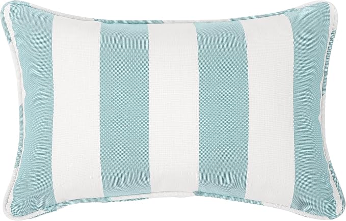 13 x 20 Inch Outdoor Lumbar Pillow with Insert Set of 2, Decorative Piping Edge Waterproof Fade Resistant Fluffy Throw Pillows for Patio Furniture Chair Bench Couch - Sky Blue Ivory