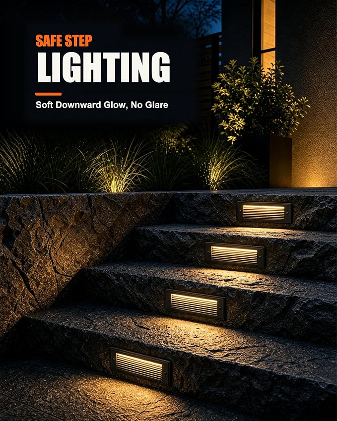 4 Pack 9 Inch Low Voltage Step Lights Outdoor, 5W LED Deck Stair Lights | 500LM 8-12V AC/DC, 3CCT IP65 Aluminum Faceplate, Large Light Panel, Outdoor Stair Lights for Deck Stairs Rail Wall